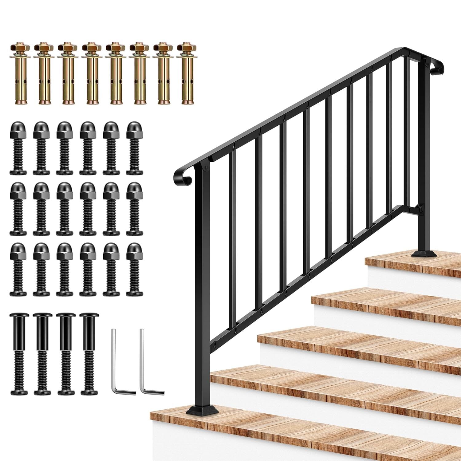 5-6 Step Wrought Iron Handrails,Outdoor Stair Railing Porch Post ,40" Adjustable gallery