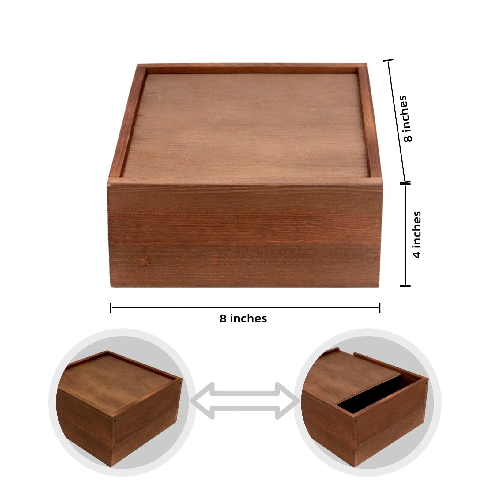 PIG AND TURTLE Large Wooden Box - 8x8x4 Inch Solid 8"L x 8"W x 4"H, Brown gallery