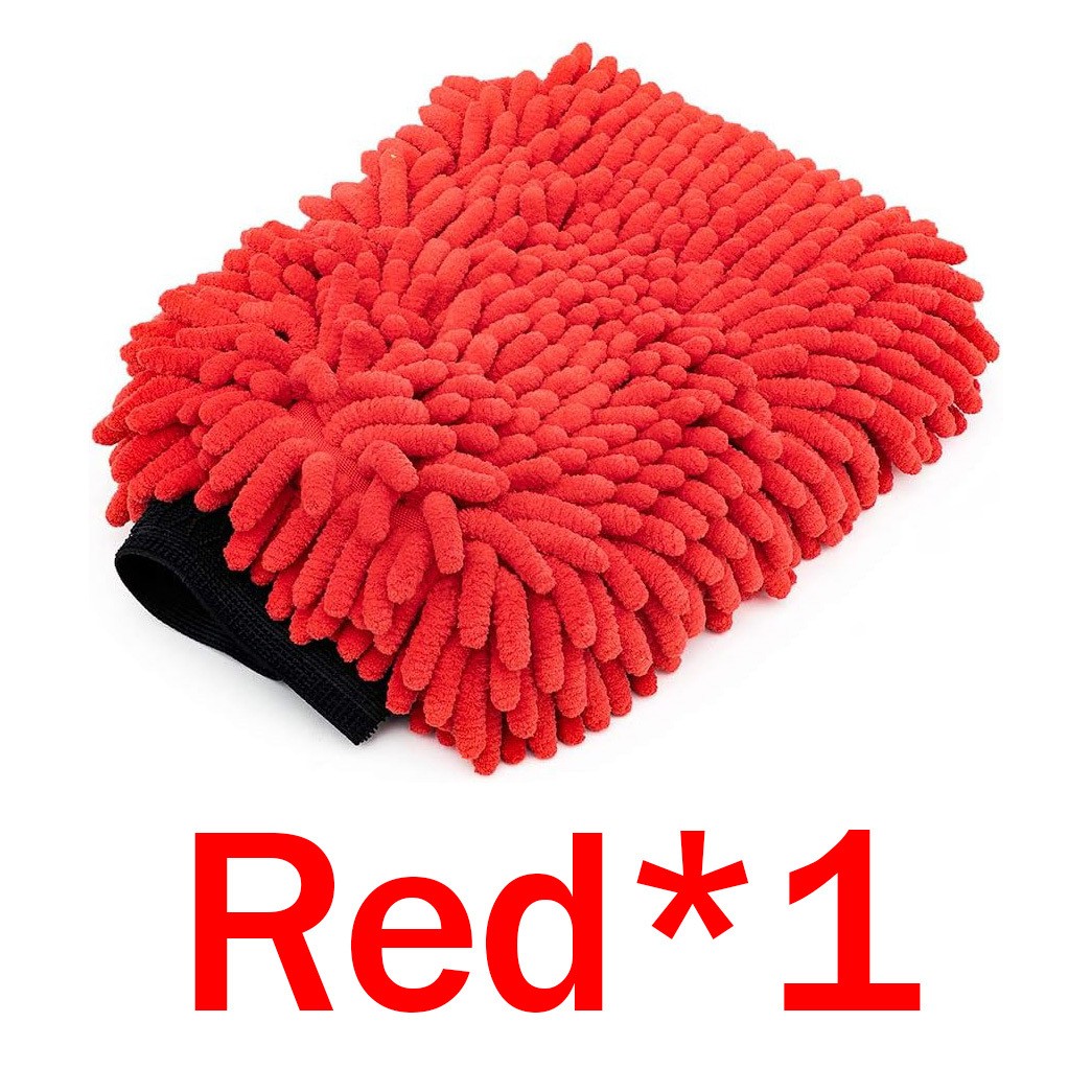 Microfiber Soft Car Wash Chenille Mitt - Hand Wash Gloves (Blue&Red) 2 Pack gallery