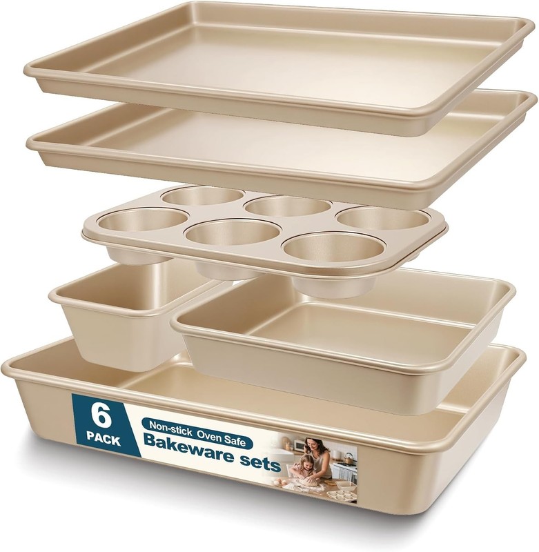 6-Piece Nonstick Baking Pans Set - Stackable Oven Safe Bakeware for Home Chefs gallery