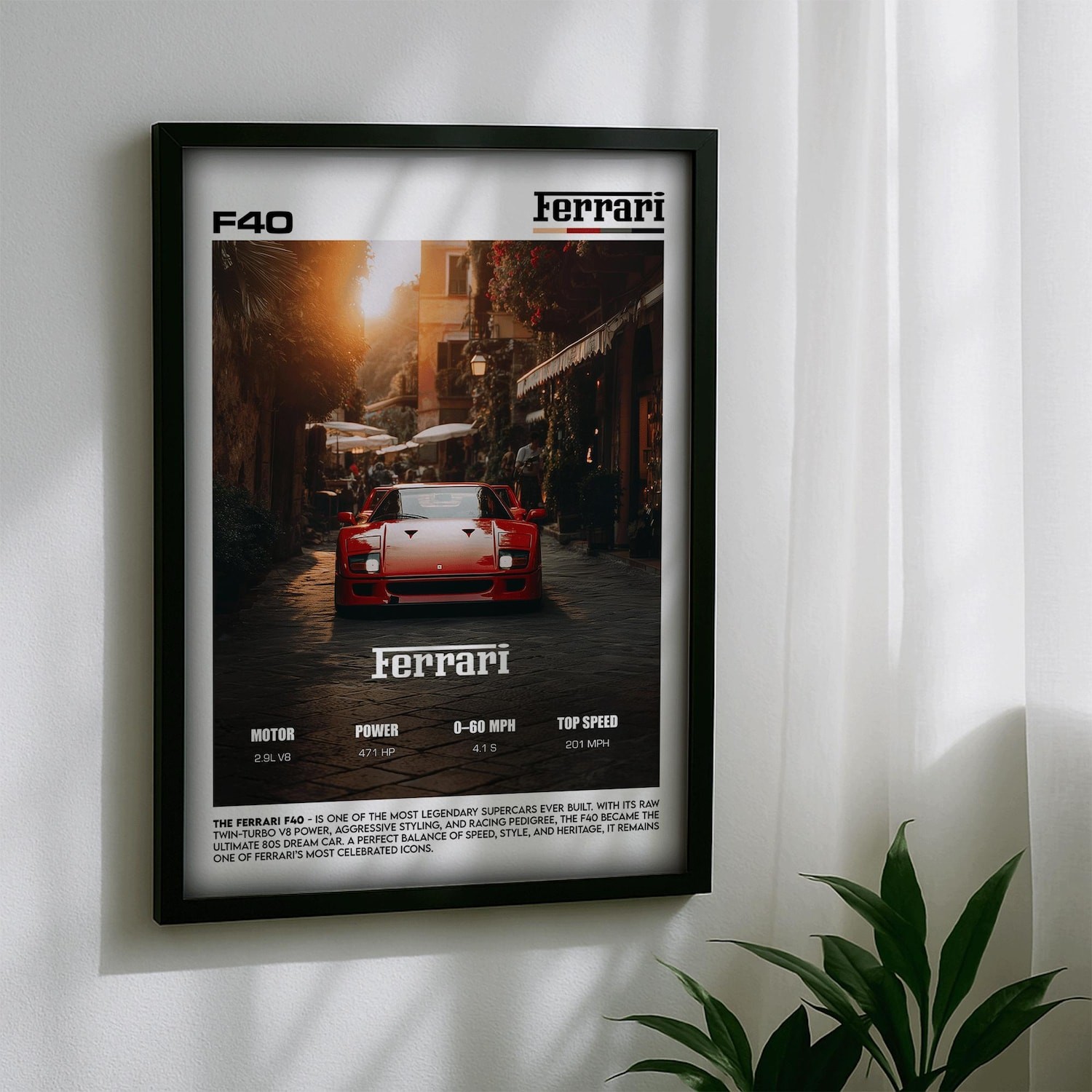 Ferrari F40 Poster Classic Supercar Wall Art 80s Dream Car Decor Print gallery