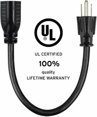 Premium Electric Cable Power Extension Cord 1′ 1 Ft UL CE Listed FREE Ship USA