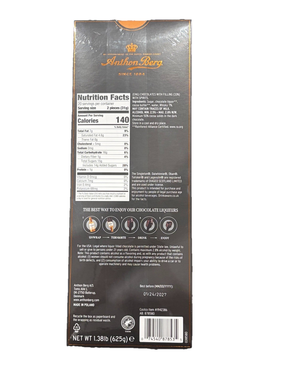 Anthon Berg Single Malt Scotch Collection Chocolates, 40 Dark Chocolate Bottles gallery