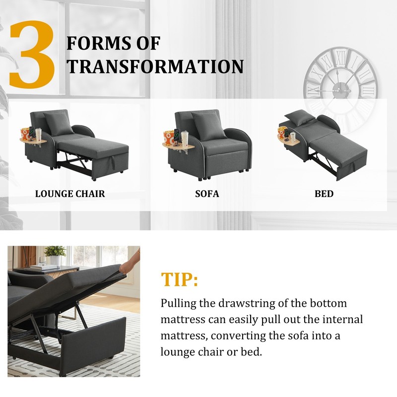 Convertible Sleeper Chair Pull Out Bed with USB Port & Foldable Side Table gallery