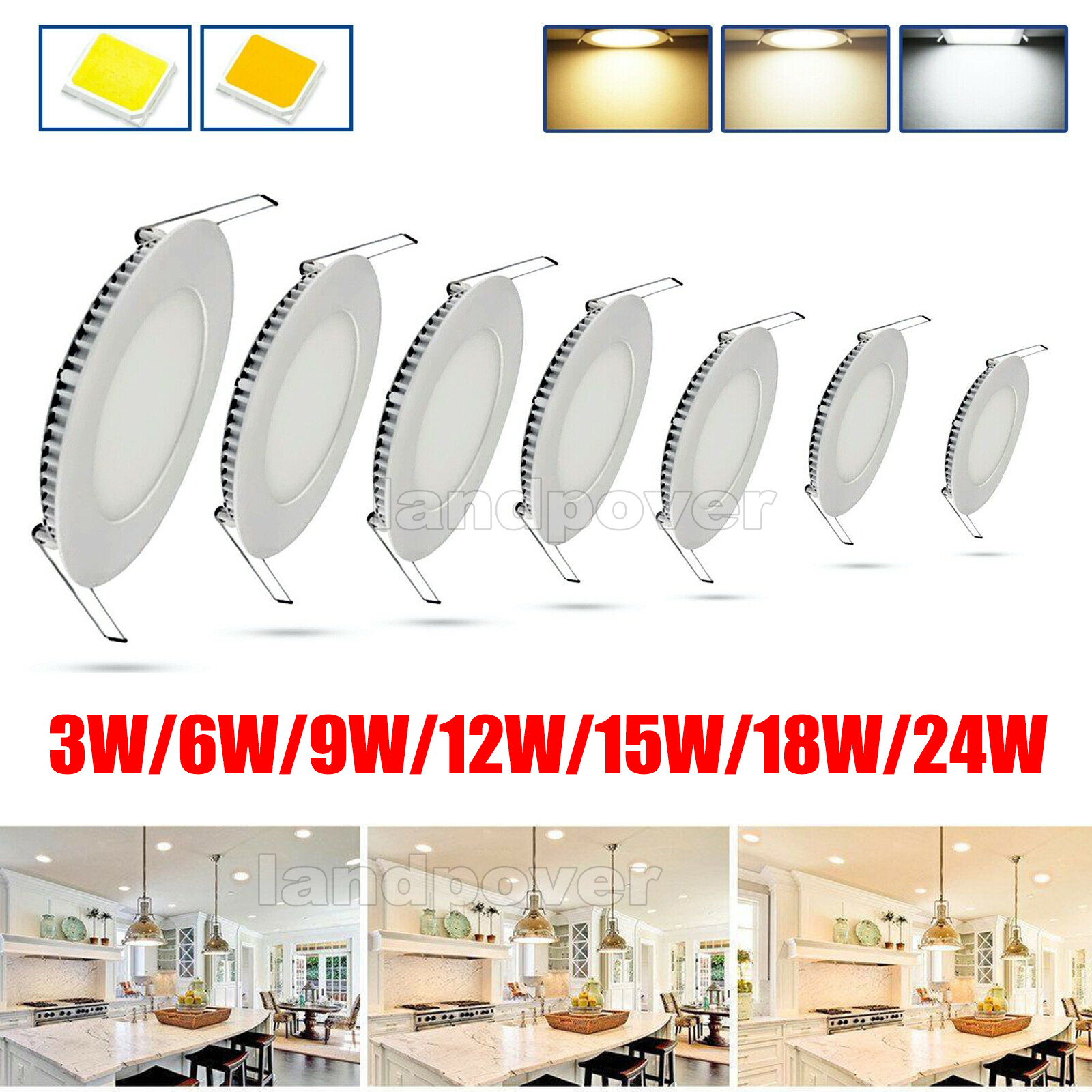 Ultra Slim Recessed LED Flat Panel Ceiling Lights Downlights Spotlights Round gallery