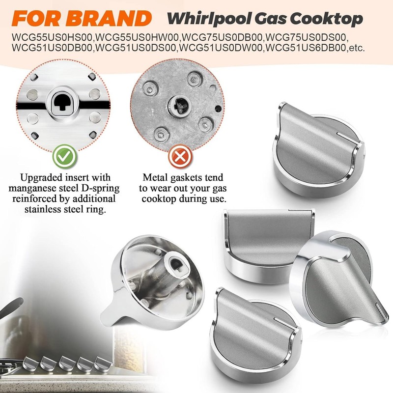 Range Knobs For Whirlpool W10698166 W10594481 Range/Stove Knobs NEW gallery