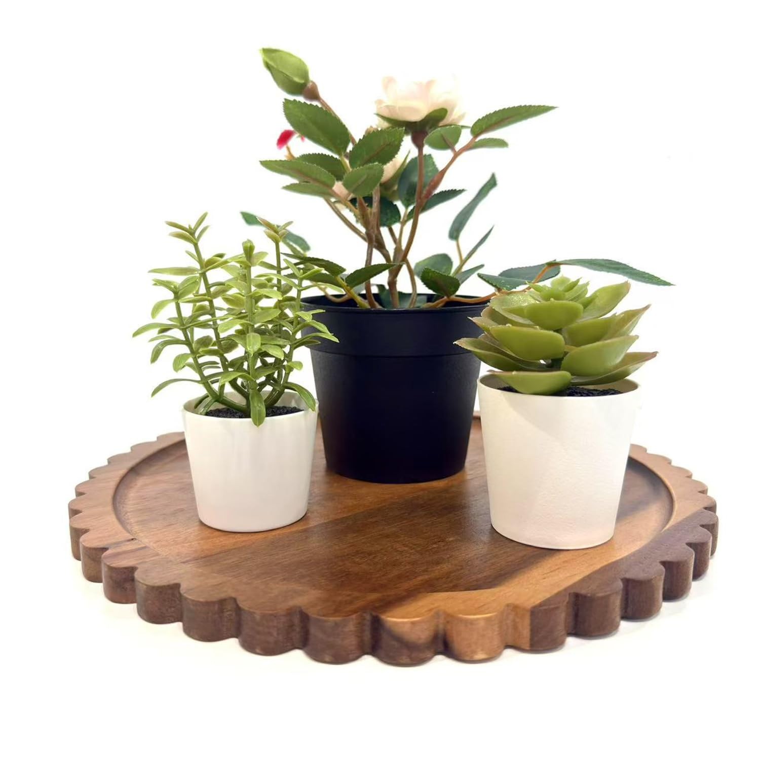 Small Wooden Decorative Tray,10 Inch Round Acacia Scalloped Tray for Coffee T... gallery
