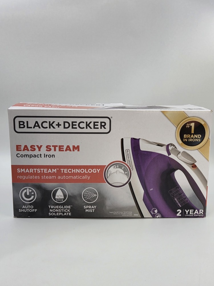 BLACK+DECKER Easy Steam Compact Iron Automatic Shutoff, Nonstick, Spray NEW