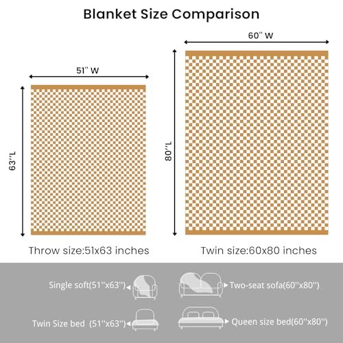 100% Cotton Checkered Throw Blanket Lightweight Breathable 51"L x 63"W Khaki gallery