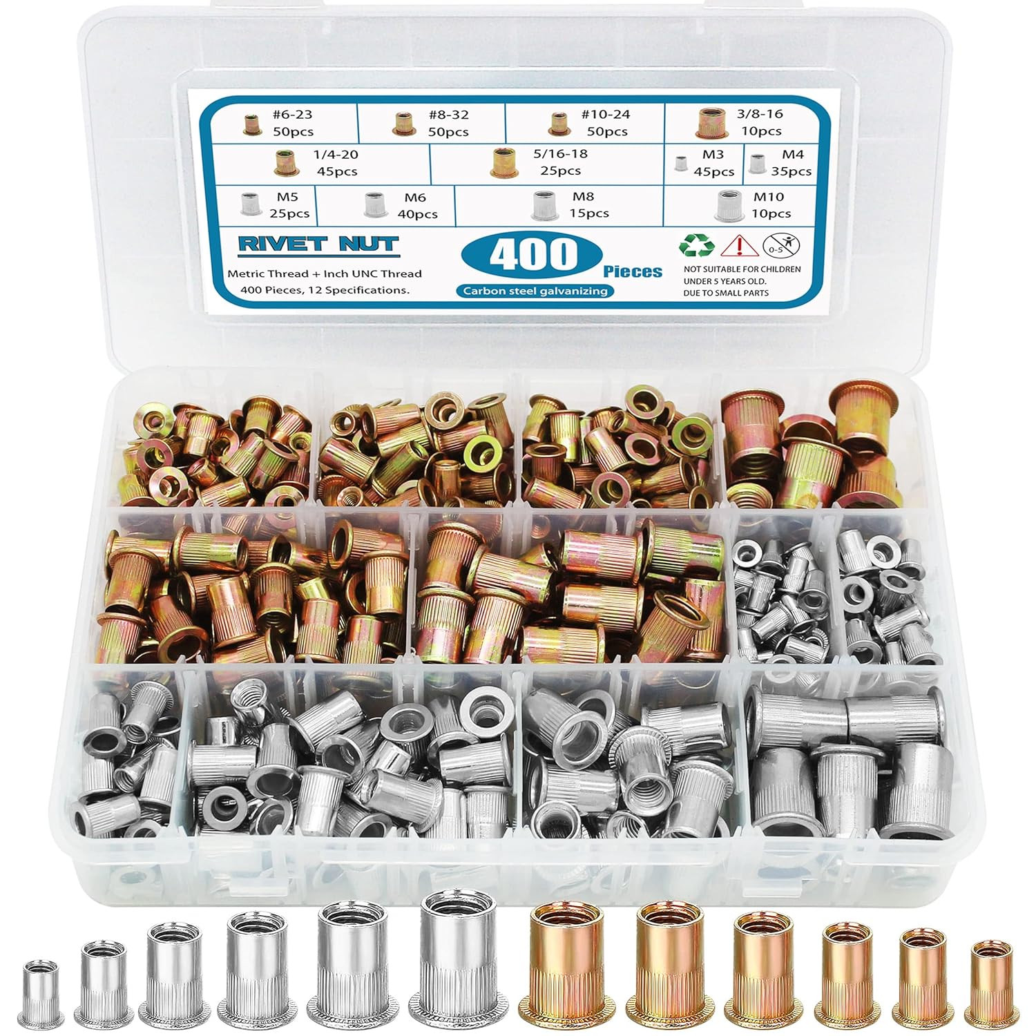 400Pcs Rivnuts Nutserts Kit, SAE & Metric Rivet Nuts Assortment UNC Threaded RIV gallery