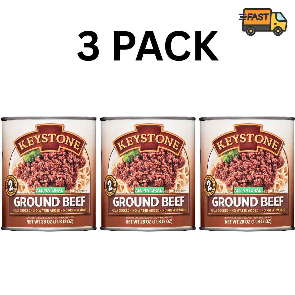 Keystone Ground Beef 28 oz 3 Pack Fully Cooked Canned Meat Free Shipping gallery