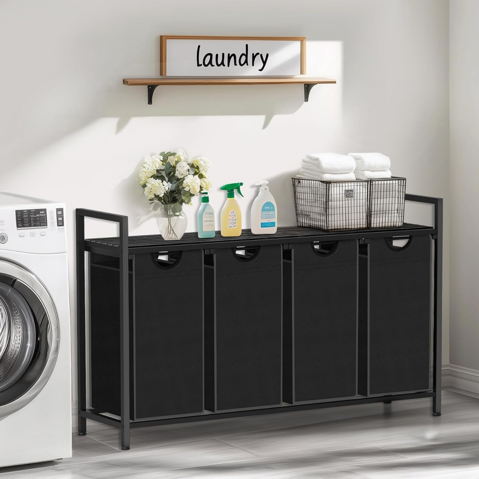 Cloth Laundry Hamper Sorter Basket Removable Oxford Fabric Bags with 4 Pull-Out gallery
