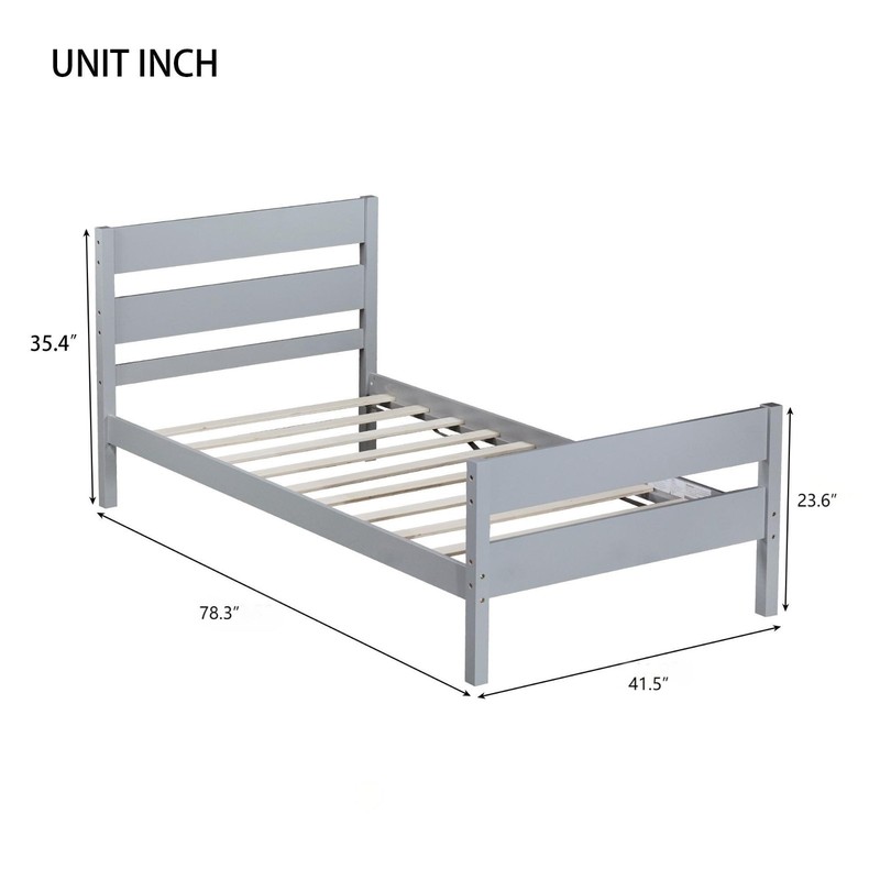 Gray Twin Size Platform Bed Frame Solid Pine Wood with Slat Support gallery