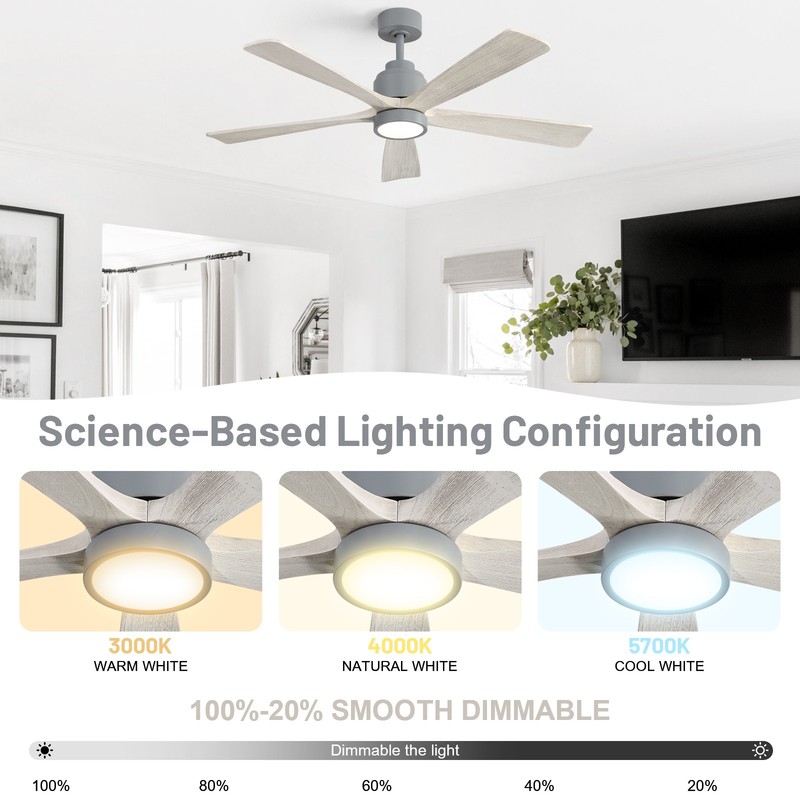 52in Solid Wood Ceiling Fan with Light and Remote Control Quiet Reversible Motor gallery