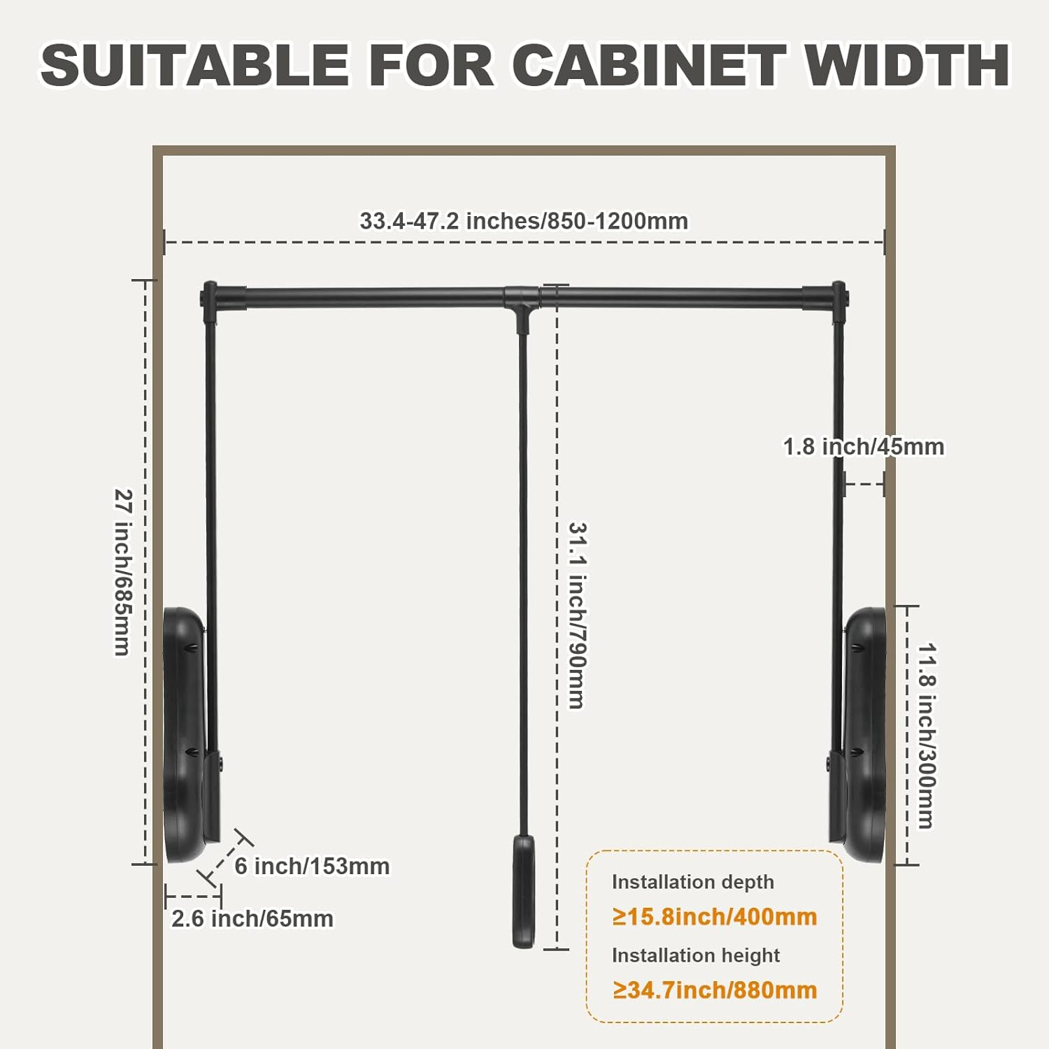 Heavy-Duty Adjustable Pull-Down Closet Rod with Lift Damping System, 55lb Capaci gallery