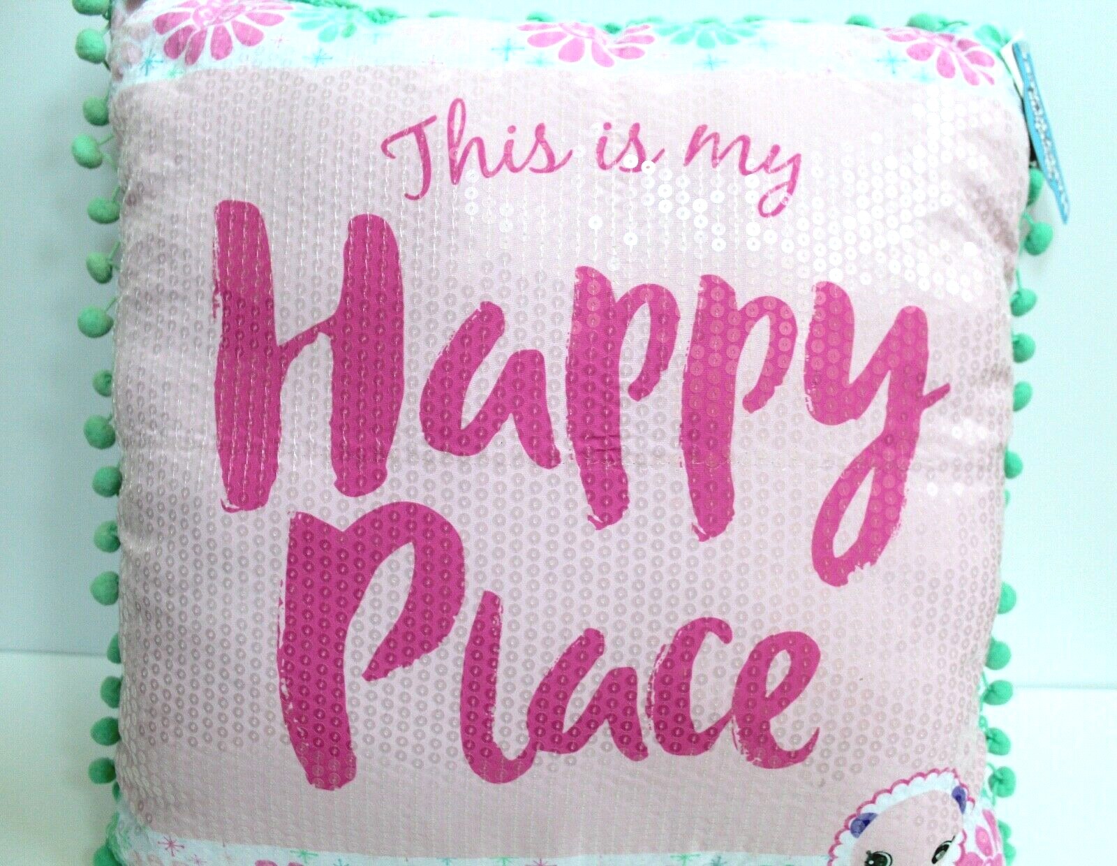 Shopkins Happy Places Sequins Pompom Trim Throw Toss Pillow Pink NEW gallery