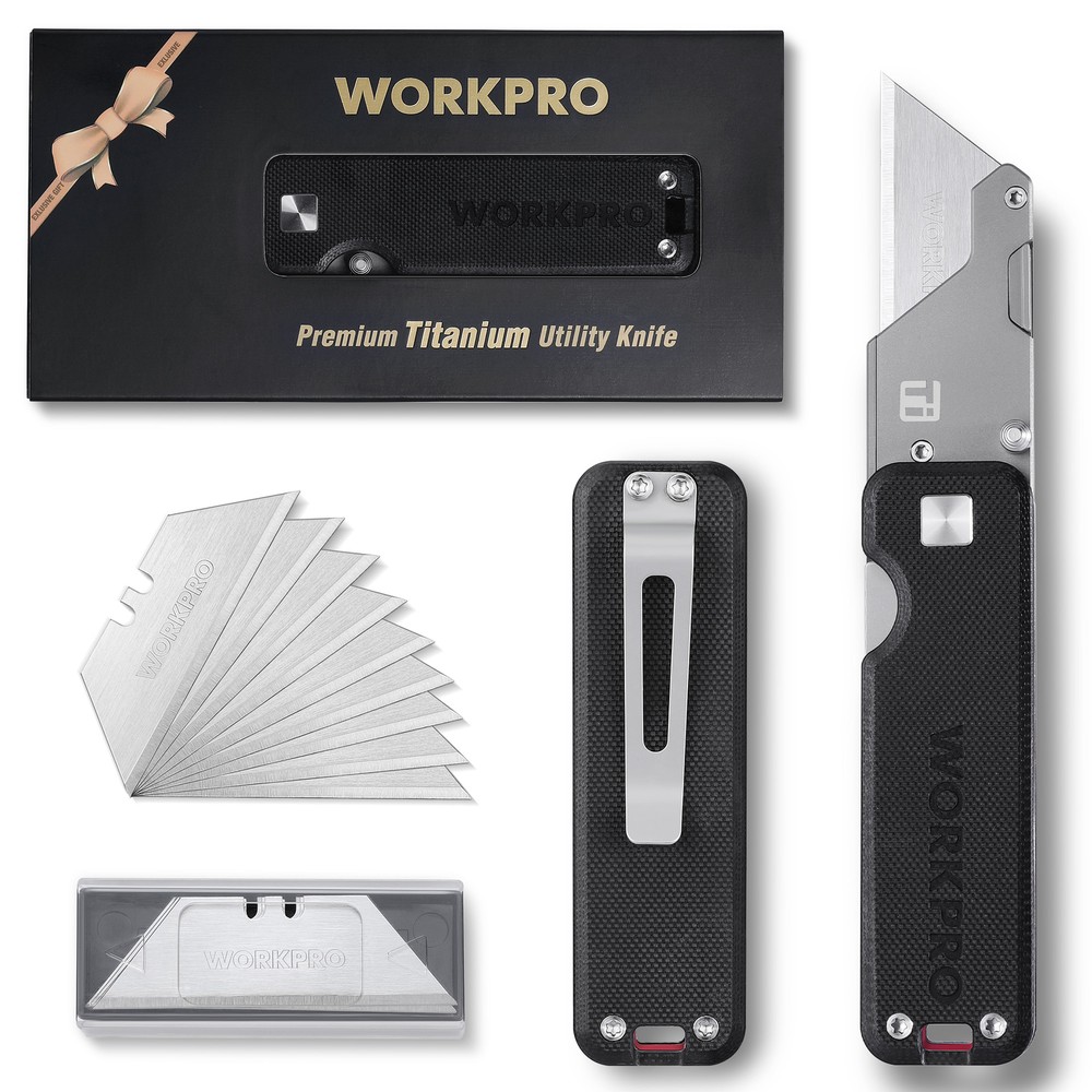 Premium TitaniumUtility Knife CNC Unibody G-10Handle Folding Box Cutter10 Blades