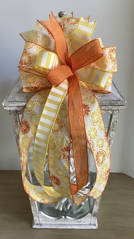 10" Handmade Orange Yellow White Spring Wired Wreath Bow - Orange Slices gallery