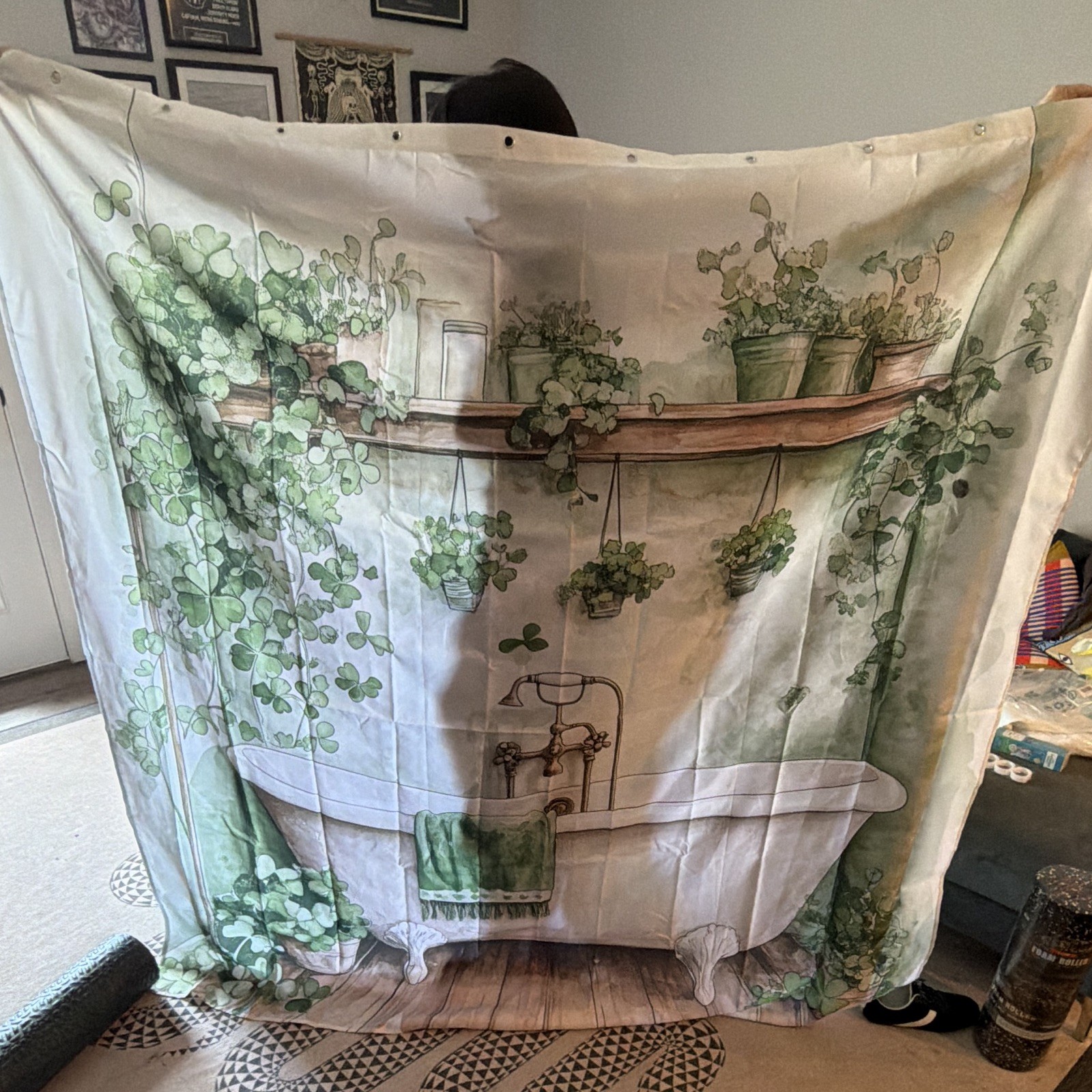 MEHOFOND Polyester Floral Nature Shower Curtain 72x72 Green Leaf Reinforced gallery