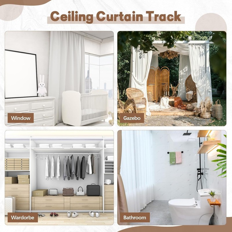 11 FT/126 IN Self Adhesive Ceiling Curtain Track Rail No Drill Rod Screws or gallery