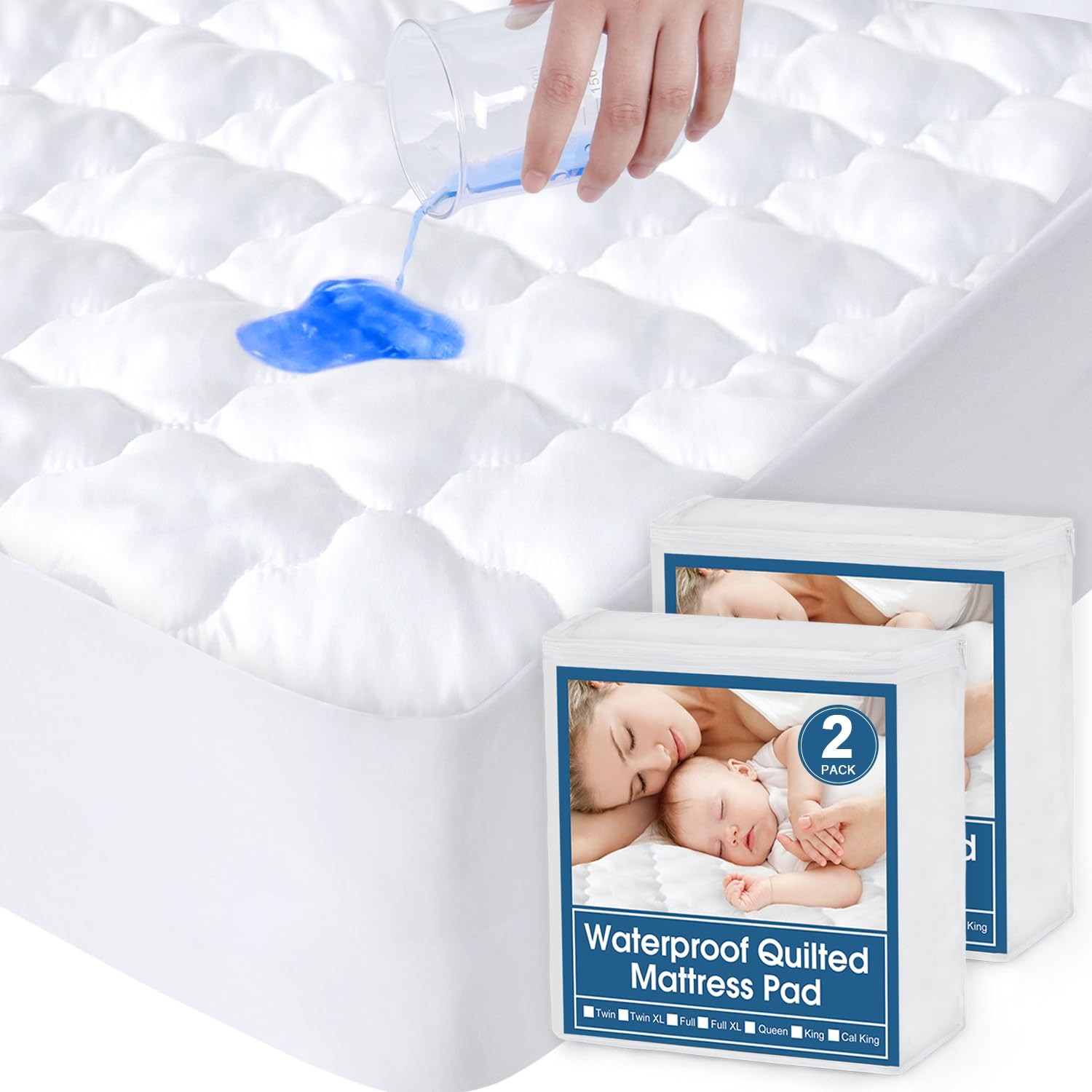 2 Pack Twin Extra Long (XL) Mattress Protector Pad Waterproof Quilted, Breath... gallery