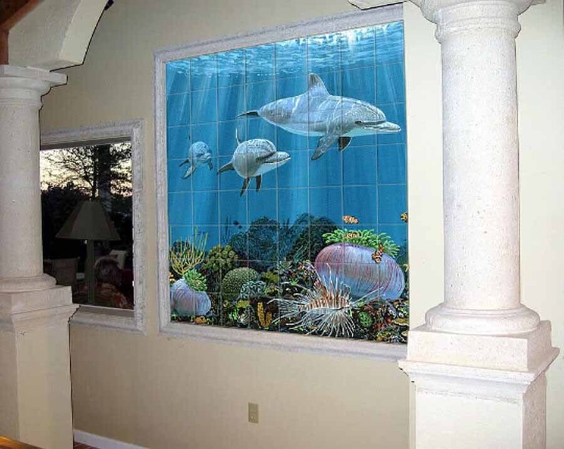 ceramic tile mural backsplash. romantic Oceanside cafe in Tuscany Italy garden. gallery