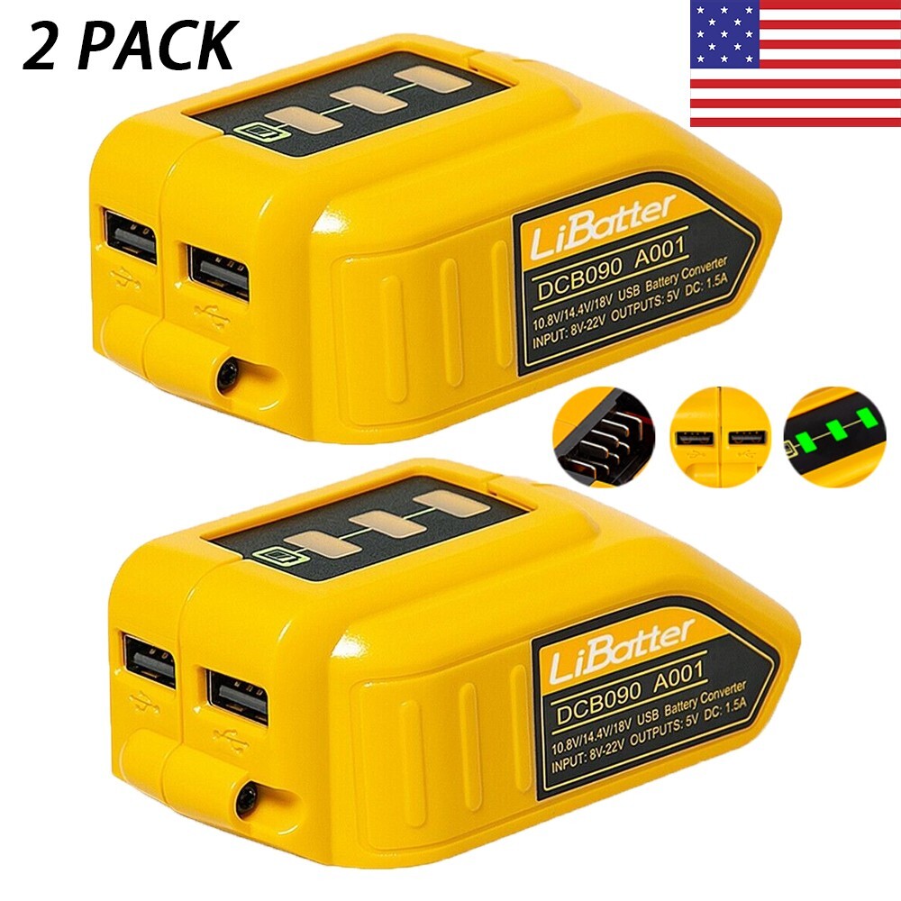 2x For Dewalt DCB090 USB Charging Battery Adapter Power Charger 12V 20V Portable