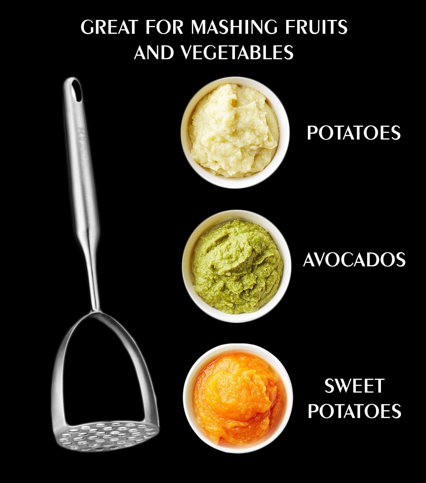 Stainless Steel Potato masher Cooking Utensil. gallery