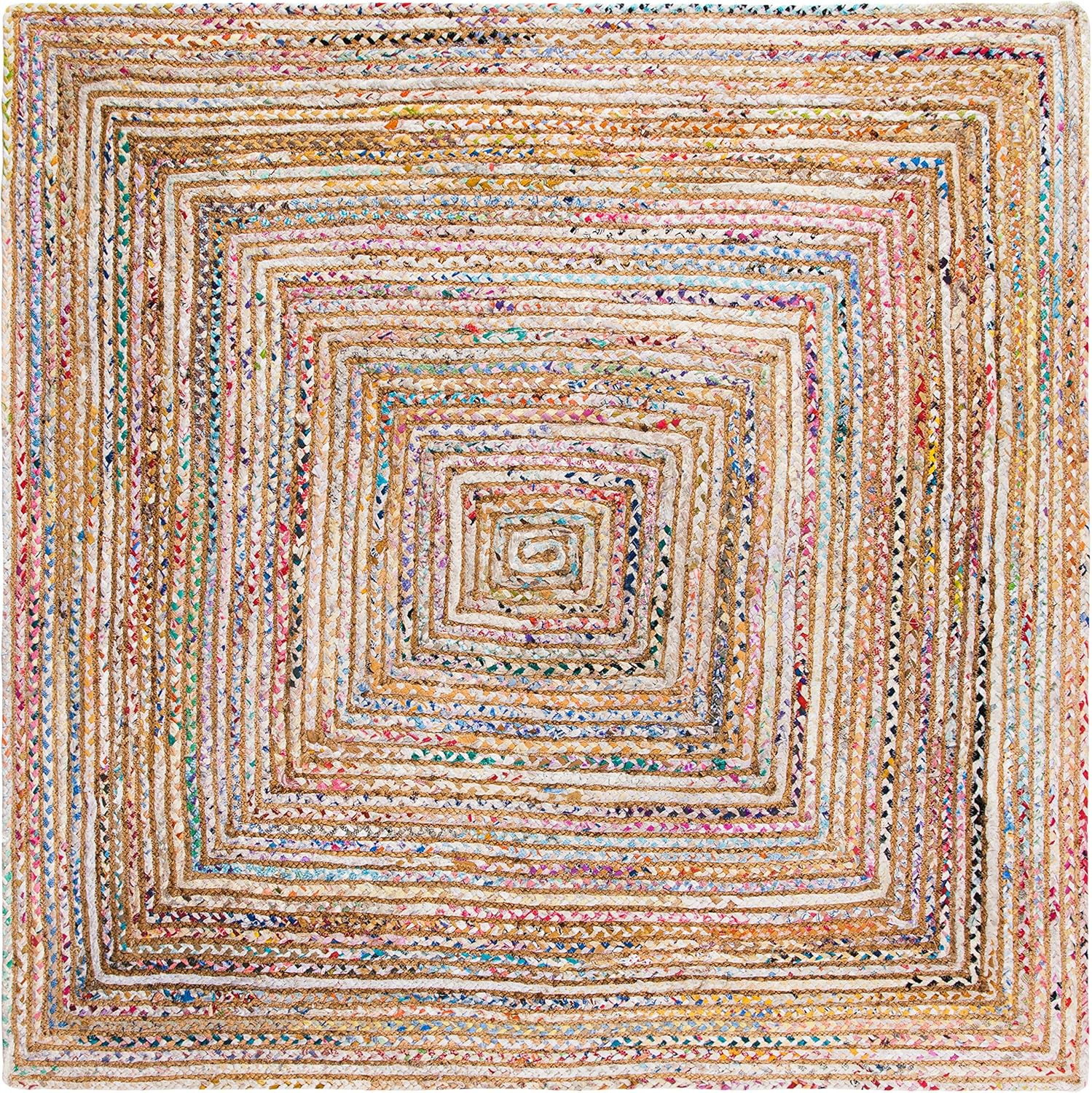 Handmade 5' Square Area Rug - Cape Cod Beige & Multi Jute Cotton Design gallery
