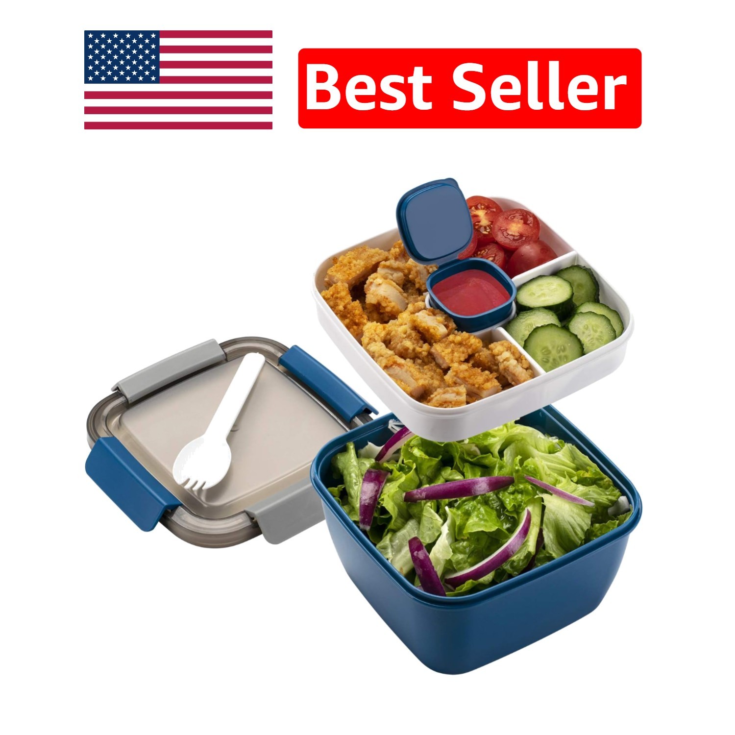Travel-Friendly 52oz Salad Container with 3 Sections - Ideal for Busy Lifestyles gallery