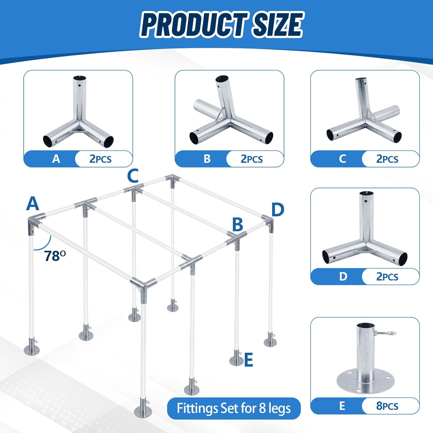 8-Leg Lean-To Canopy Fittings for under 1-3/8" Pipes, 16 Pcs Lean to Carport Fra gallery