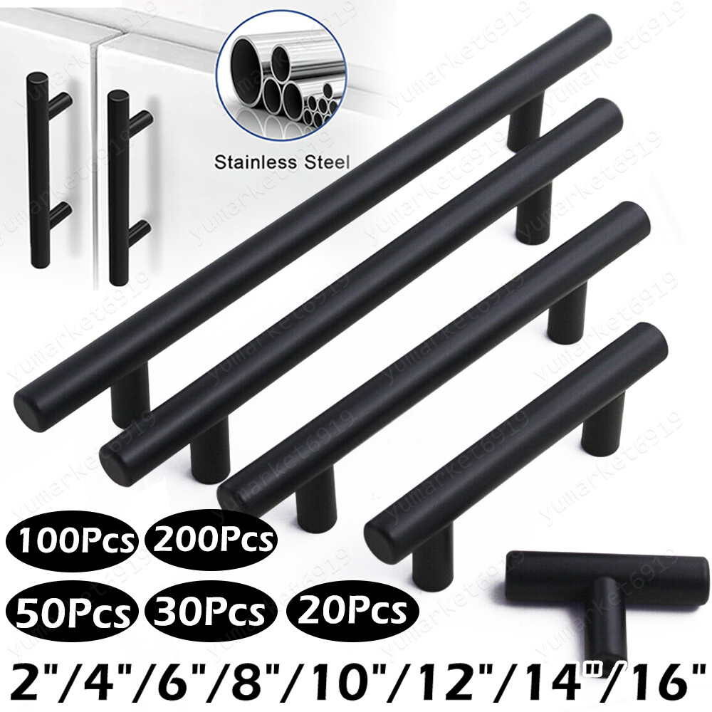 Matte Black Modern Cabinet Door Handles Pulls Kitchen Drawer Stainless Steel Lot gallery
