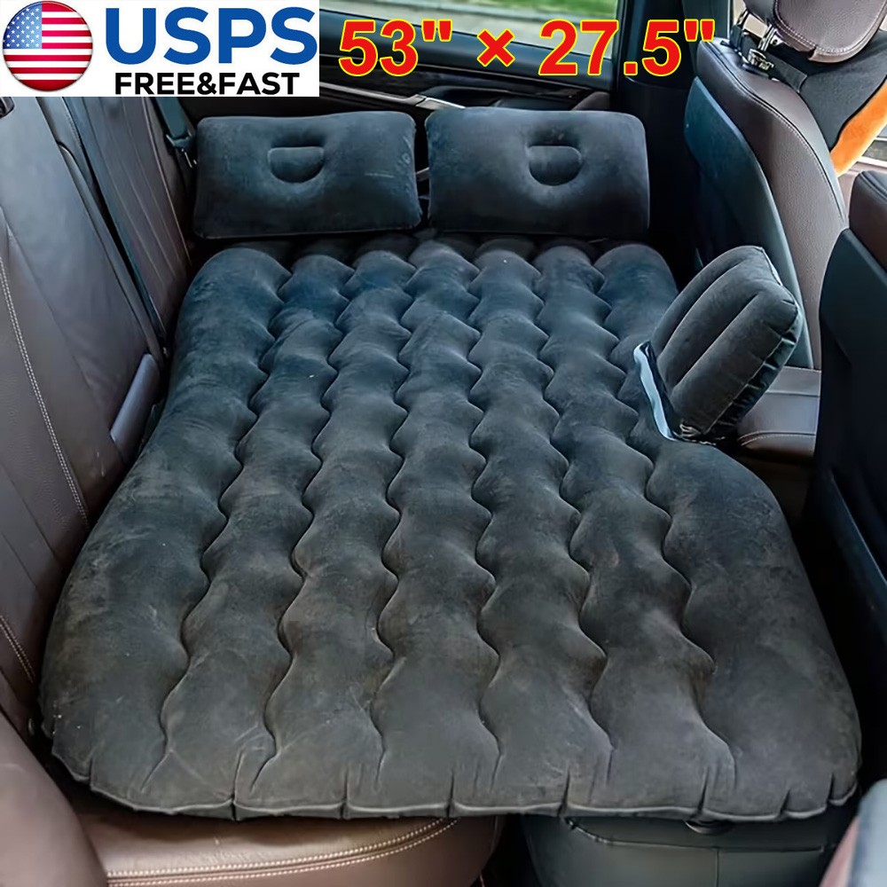 Inflatable Travel Car Air Mattress Back Seat Bed and Rest W/ 2 Pillows Pump Bag gallery