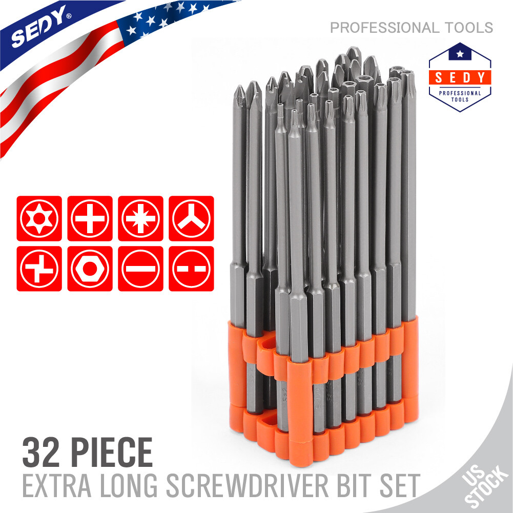 32pc Extra Long Security Bit Set Tamper Proof Torx Star Tri Wing Pozi w Holder gallery