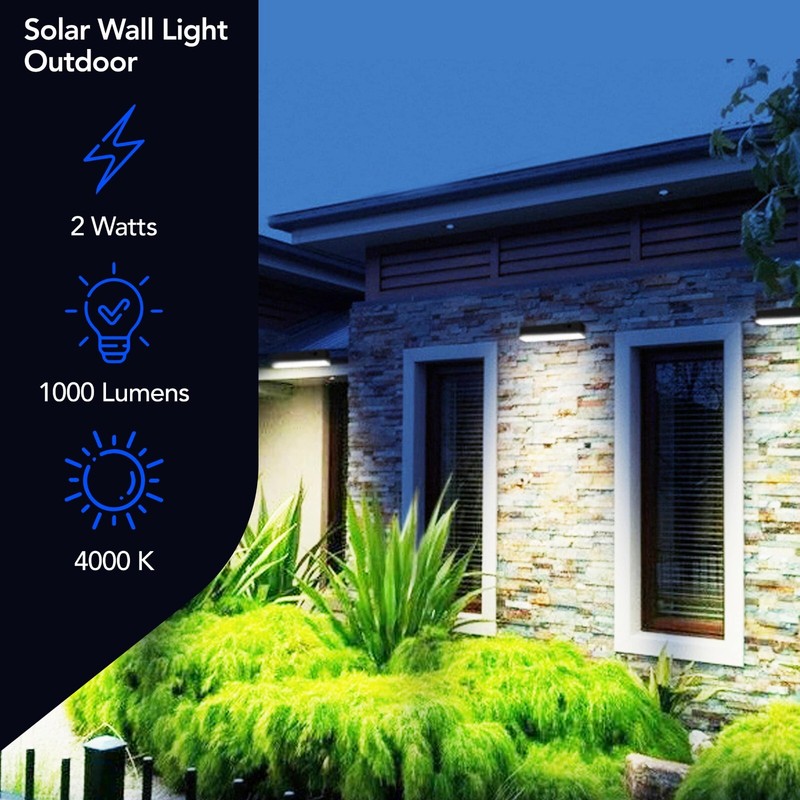 Solar Wall Light 1000LM Motion Sensor Outdoor Waterproof Porch Lamp Light 4000K gallery