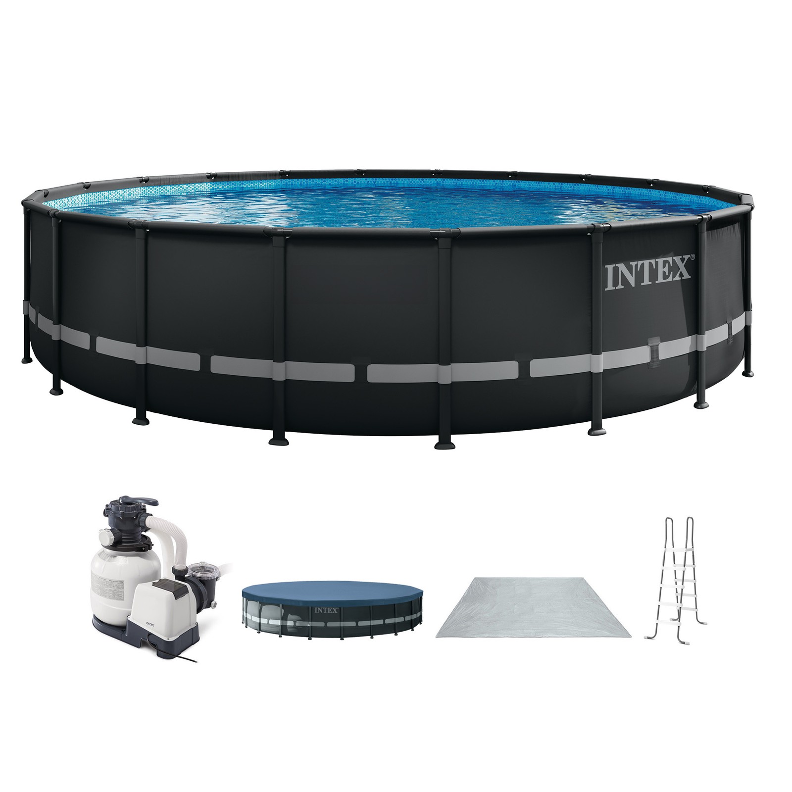 Intex 26' x 52" Ultra Frame Above Ground Pool Set w/ Pump and Ladder (For Parts) gallery