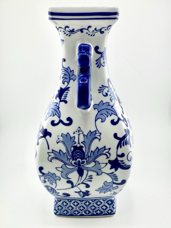 Porcelain Hand painted Dragon Handle Vase 12” X 6” NEW gallery