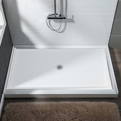 Glossy White 60”L x 36”W Shower Base Easy Maintenance Acrylic Shower Pan Kit