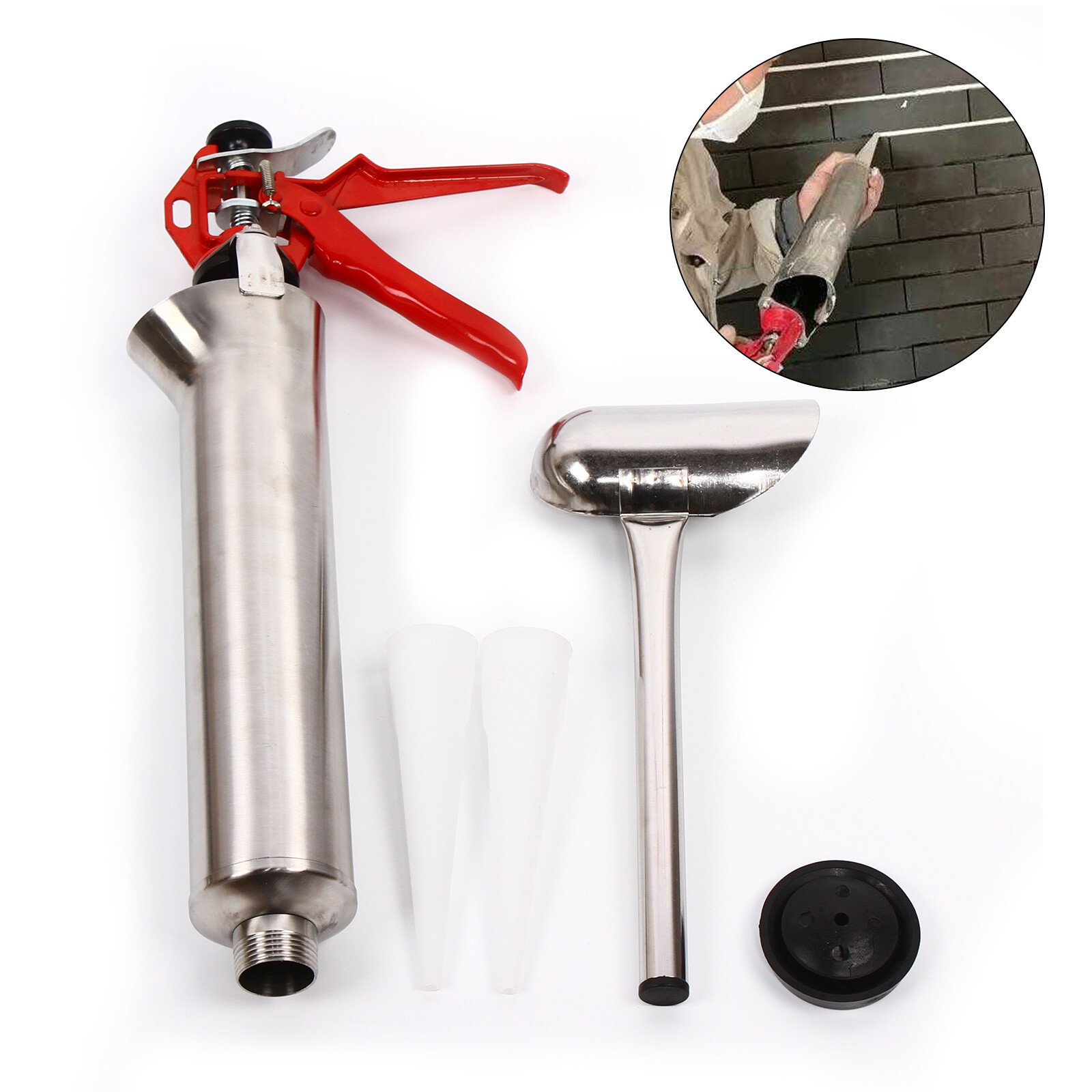Mortar Grouting Gun Brick Pointing Tile Cement Applicator Tool 2 Nozzles Kit NEW gallery