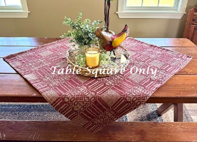 New PRIMITIVE RED TAN Table SQUARE WINDHAM 34" x 34" Farmhouse Cotton Coverlet
