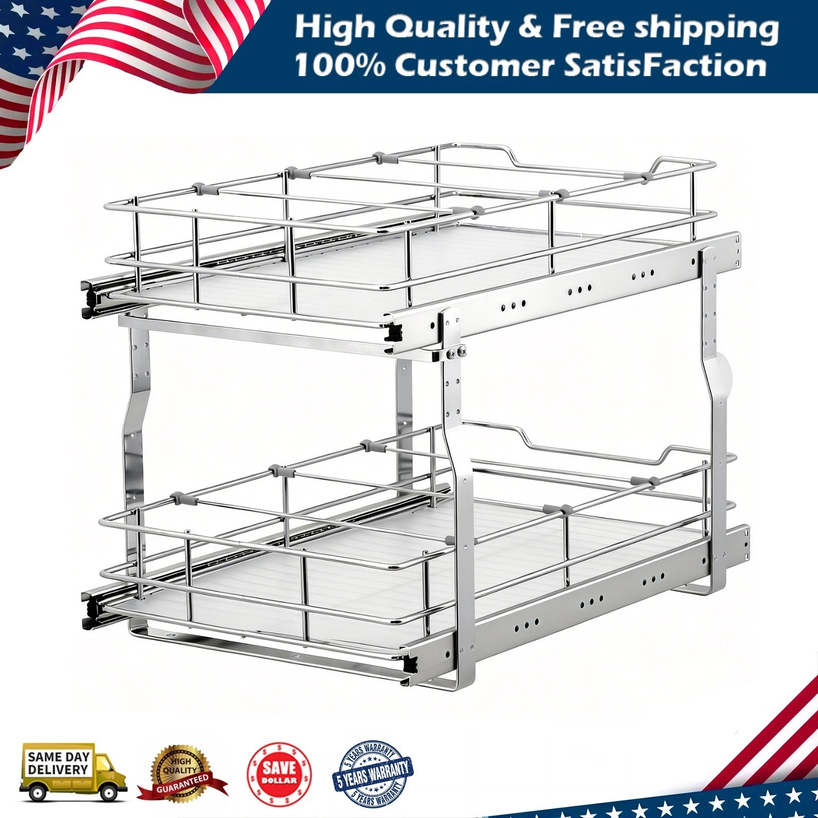 2-Tier Pull Out Cabinet Organizer for Kitchen Shelves Sliding Cabinet 20"X21" gallery
