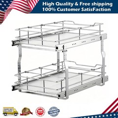 2-Tier Pull Out Cabinet Organizer for Kitchen Shelves Sliding Cabinet 20″X21″