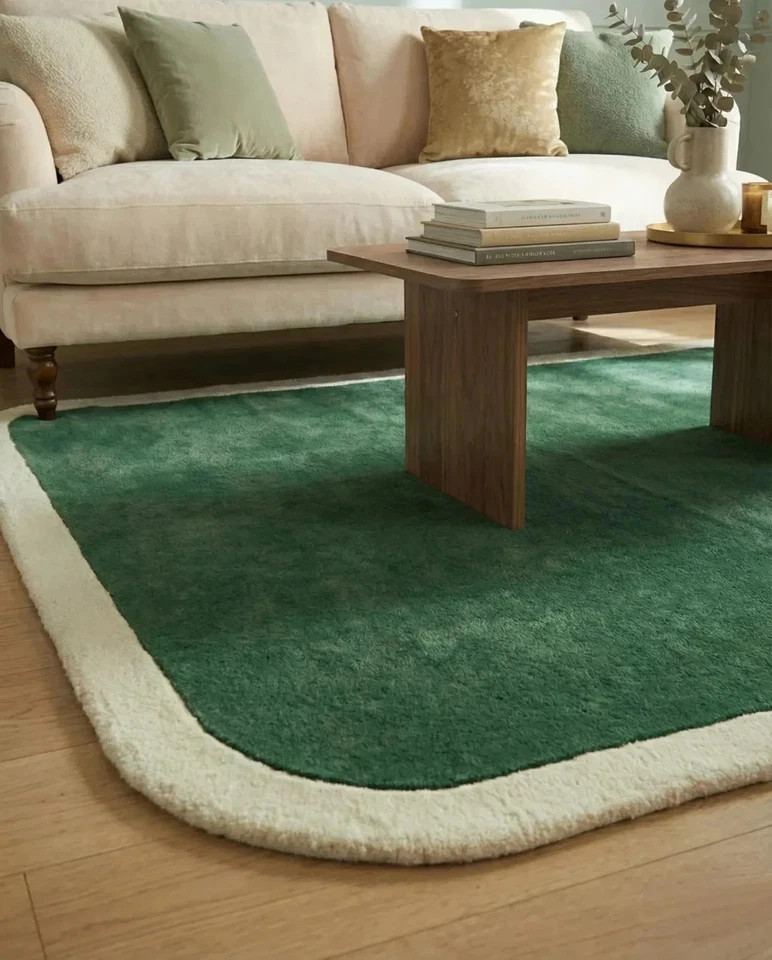 Green Ivory Rug, Irregular Hand Tufted Rug, Modern Handmade Woollen Carpet gallery