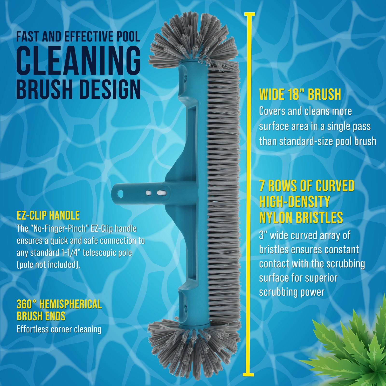 U.S. Pool Supply 18" Pool Brush Head 7 Row Bristles Inground Above Ground gallery