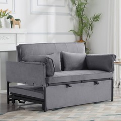 46in Grey Velvet Pull-out Sleeper Sofa Bed Loveseat 5-Position Recline 2 Pillows
