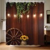Farmhouse Shower Curtain with 12 Hooks 71x74 Inch - Dark Wood Wall Brown 02 gallery