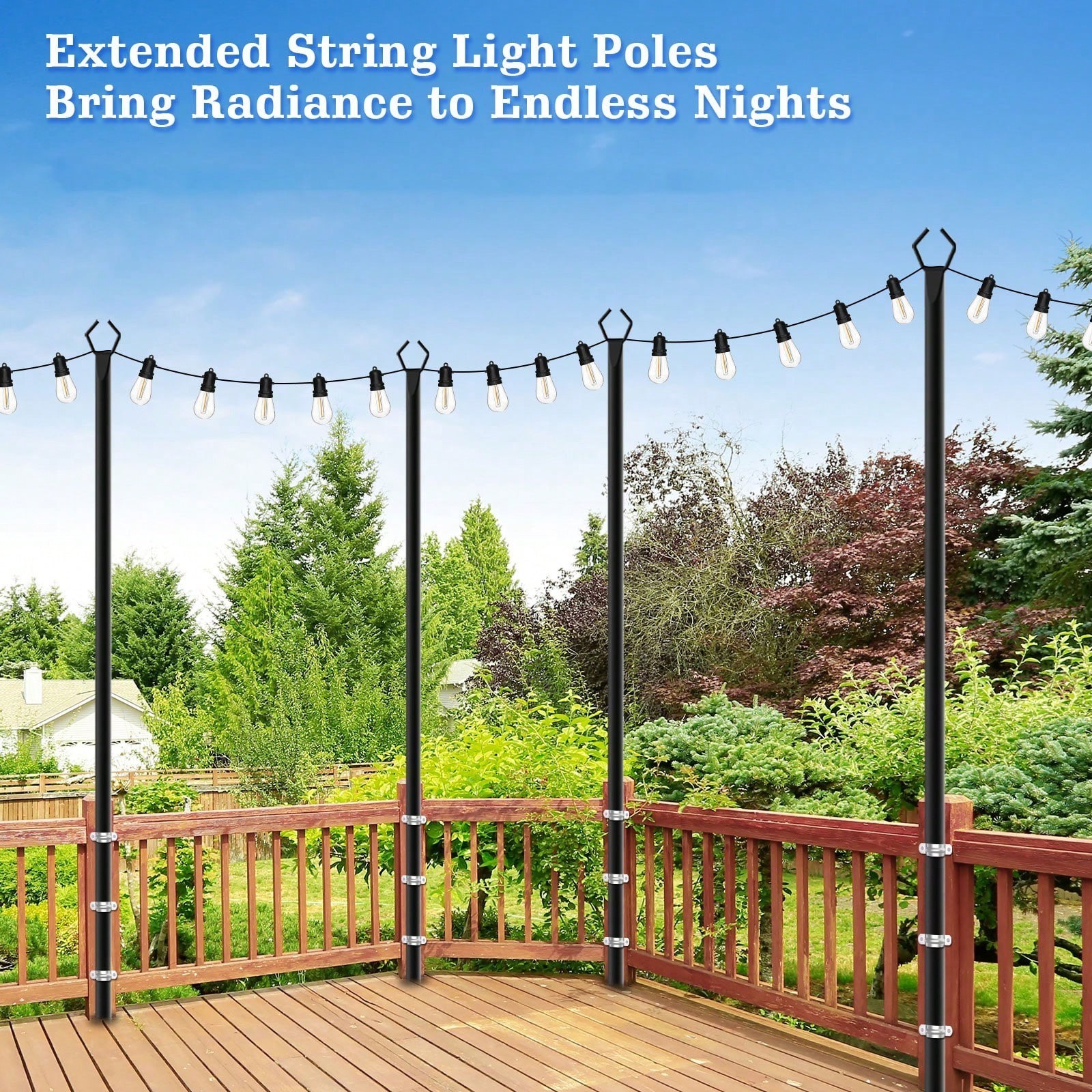 10ft 4 Pack Metal String Light Poles With 3 Prong Base For Outdoor Patio Decor gallery