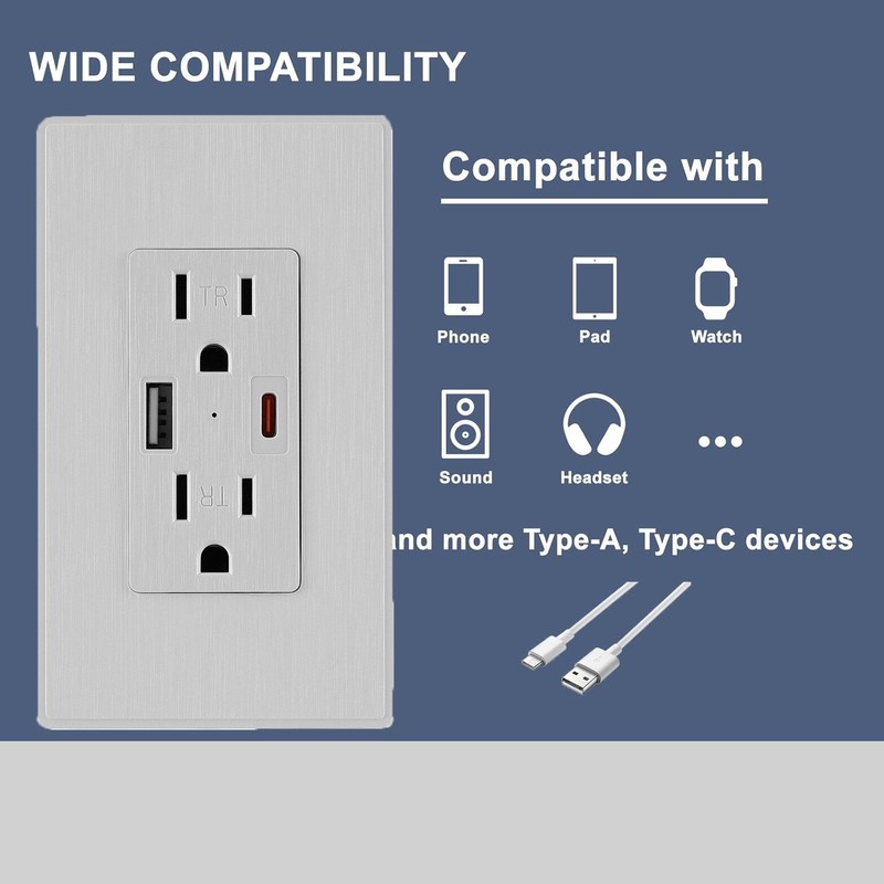 1-5 Pack UL Listed Wall Outlet with USB-A & USB-C Ports 15A Tamper Resistant gallery