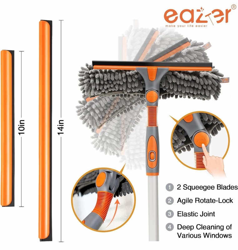 Eazer Extendable Click & Lock Window Squeegee, Washable Microfiber, 89 in gallery