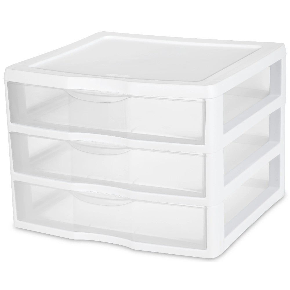 (2 pack) 3 Drawer Unit, Clear Plastic Countertop or Desktop Drawers, White gallery